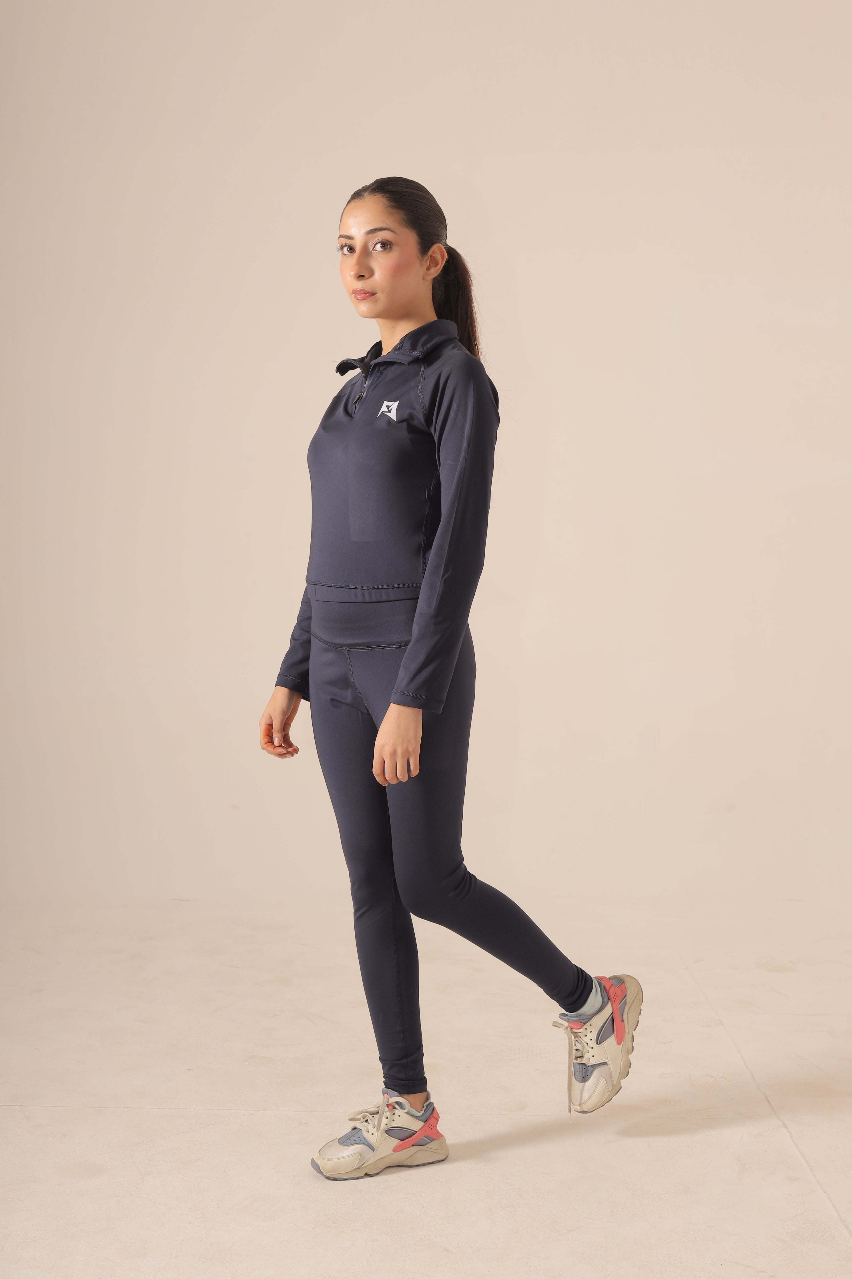 Navy Blue Seamless Crop 1/2 Zip & Leggings Combo